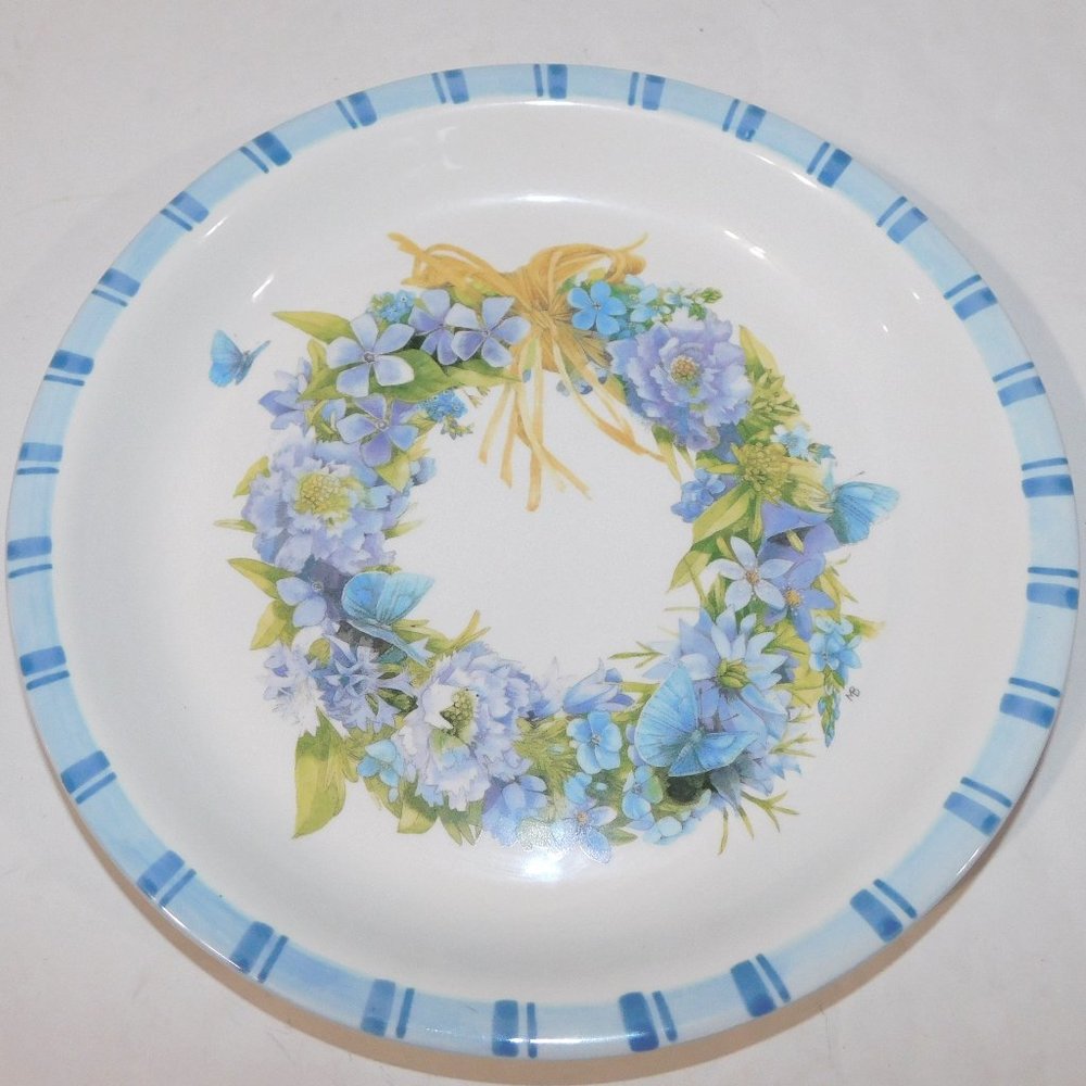 Hallmark Marjolein Bastin 11.75" Serving Plate Platter Bowl Floral Blue Wreath